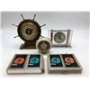 Image 1 : Group of 3 Clocks & 2 set of Congress Quality playing cards - includes West Clox Baby Ben/Ship Wheel