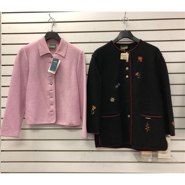 "Geiger Collections - Vintage" - Group of 2 Wool Cardigan Jackets w/tags - Plain Pink Jacket is size