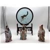 Image 1 : Group of 6 Asian Decorative - includes 3 Asian Figurines/ 1 Silk Kitten Embroidery in glass w/wood s