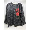 Image 2 : "LG Cashmere by Chow" - Cashmere Cardigan Jacket (Size: XL) & Women's crew neck sweater w/flower emb