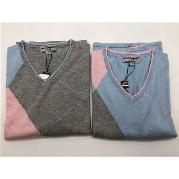 "LG Cashmere by Chow" - Group of 2 55% Silk /45% Cashmere V-neck women's sweater - Sizes: XL & L - B