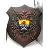 Image 2 : Group of 2 wooden wall décor shields - includes McKay signed shield & Marchiori signed shield - appr