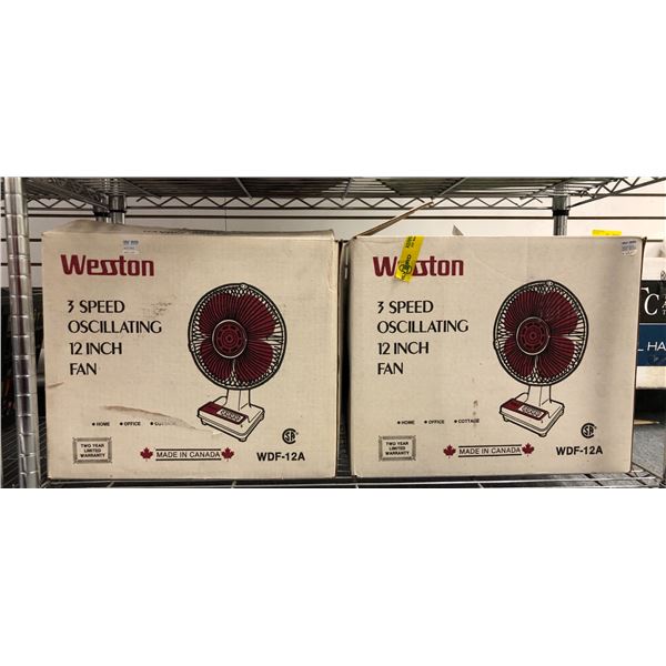 Group of 2 Wesston 3 speed oscillating 12 inch fans