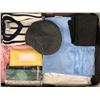 Image 2 : Retro style hard cover suitcase w/women's clothing - including cardigans/sweaters/scarves/hat etc.