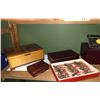 Image 3 : Shelf lot of misc. - includes leather wooden cigar box/vintage ceramic fish shape doorknobs ? Etc.