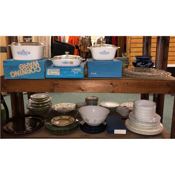 Large group of kitchenware - includes serving plates/bowls/corining ware etc.