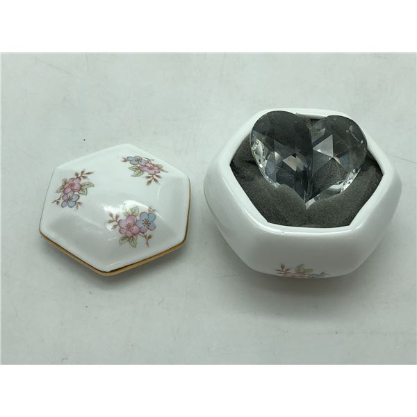 Heart Shape Crystal Figurine w/porcelain case