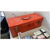 Image 8 : TOOLBOX AND CONTENTS WITH 2 TRAYS OF VINYL TAPE, ELECTRICAL BREAKERS AND MORE