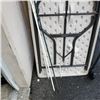 Image 2 : LIFETIME MARKET TABLE AS FOUND WITH 3 METAL HANGING BASKET STANDS