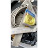 Image 8 : 2 BOXES OF TOOLS, LIFTING STRAPS, SHOP SUPPLIES