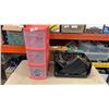 Image 1 : OVER DOOR COAT HANGERS, 3 DRAWER STERILITE ORGANIZER AND PLASTIC BIN