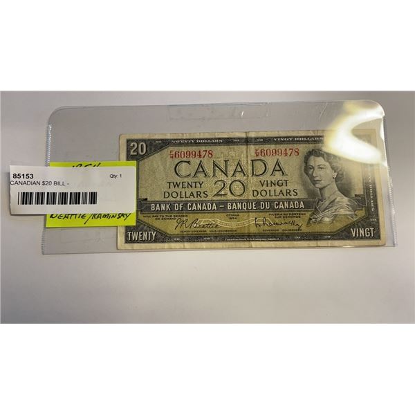 1954 CANADIAN $20 BILL - BEATTIE/RAMINSKY