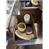 Image 2 : 3 BOXES OF DECORATIONS, CANDLE STANDS, FOOTSTOOL, CARVED COAT HANGER