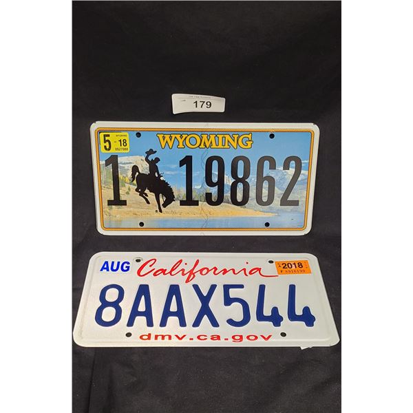 WYOMING & CALIFORNIA LICENSE PLATES