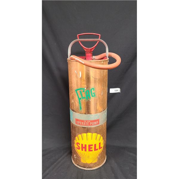VINTAGE COPPER FLAG FIRE EXTINGUISHER W/CUSTOM PAINTED SHELL LOGO
