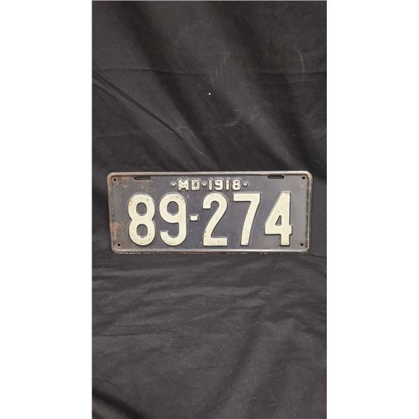 1918 MARYLAND LICENSE PLATE