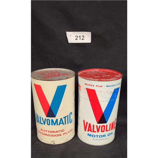 TWO VINTAGE VALVOLINE MOTOR OIL & VALVOMATIC TRANSMISSION FLUID QUARTS