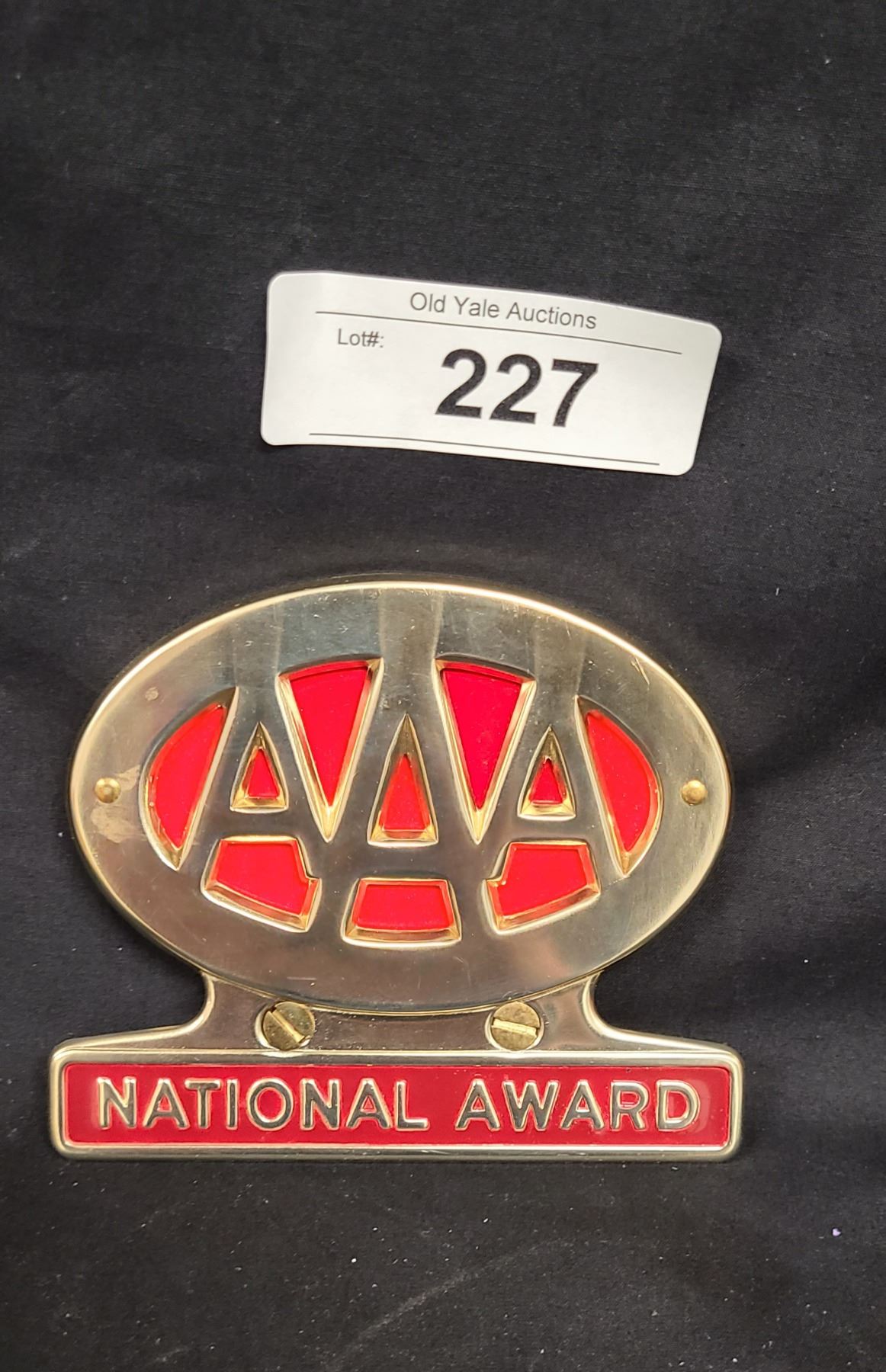 VINTAGE NOS AAA NATIONAL AWARD LICENSE PLATE TOPPER