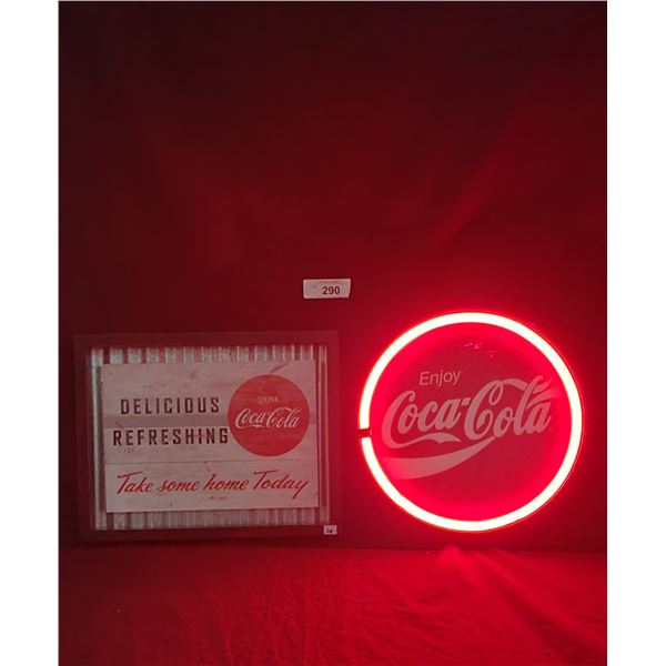 NEW COCA-COLA LIGHT UP BOTTLE CAP SIGN & TIN SIGN