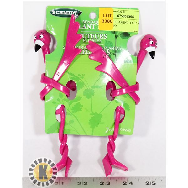 NEW PINK FLAMINGO PLANT TIES, SET OF TWO