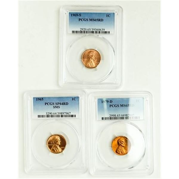 Lot of 3 PCGS Lincoln Memorial Cents MS-65 & 64 Red