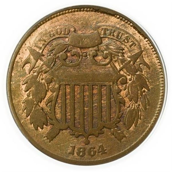 1864 Large Motto Two Cents ANACS F-12