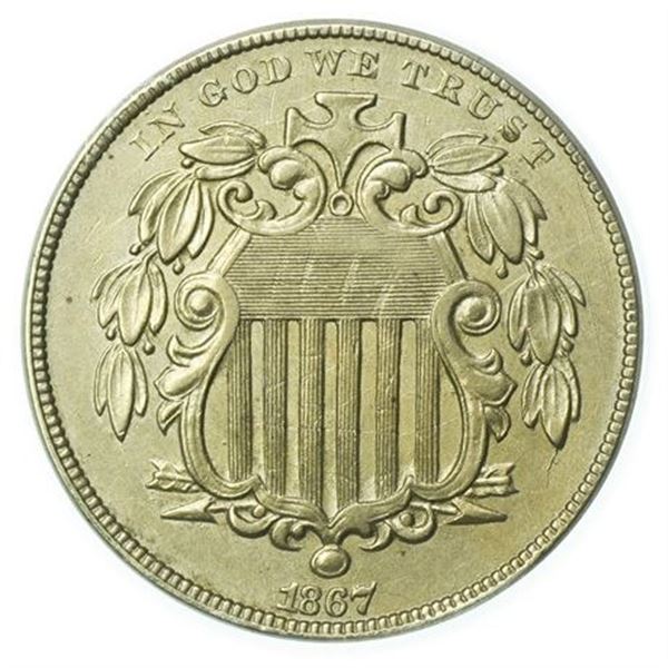 1867 No Rays Shield Nickel ANACS AU-50 Details