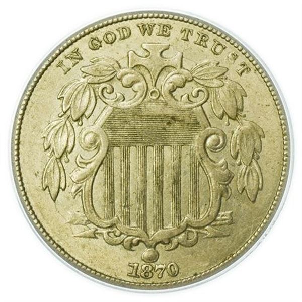 1870 Shield Nickel ANACS AU-50 Details