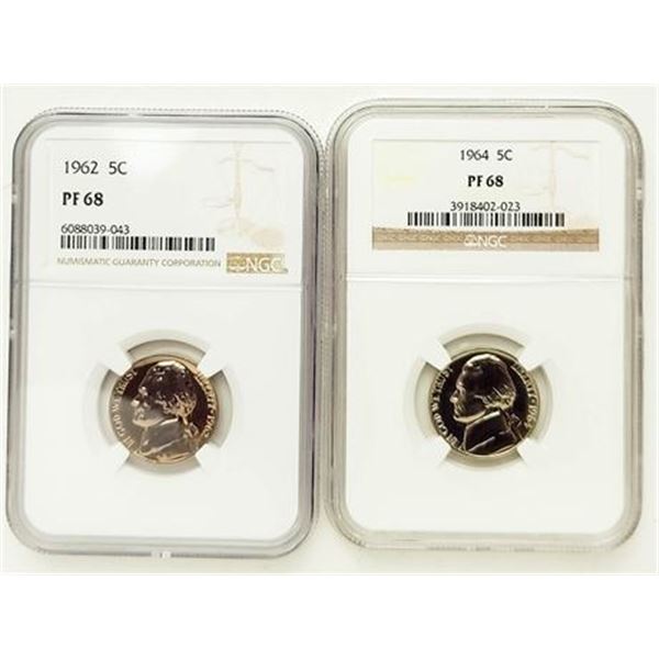 1962 & 1964 Proof Jefferson Nickels NGC PF-68