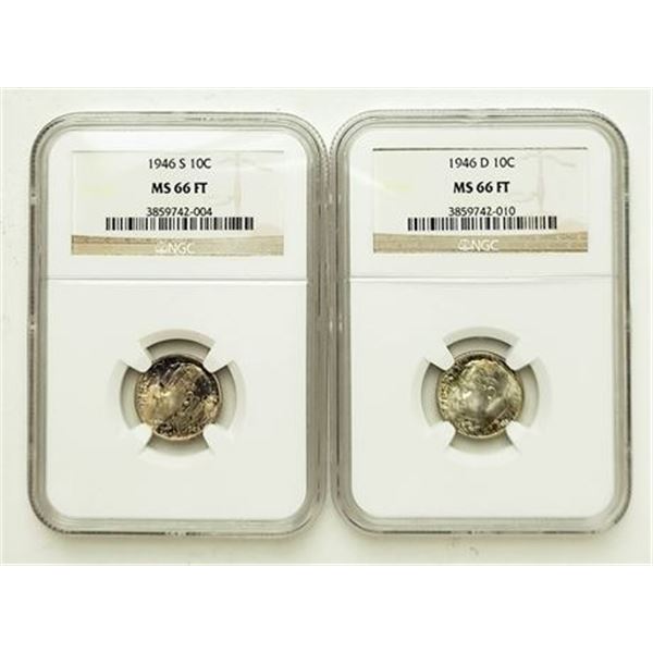 Group of 2. 1946-D & 1946-S Roosevelt Dimes NGC MS-66 FT