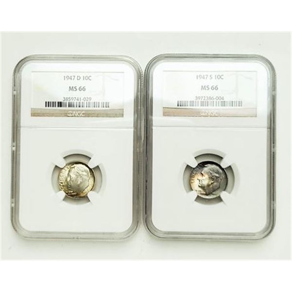 Group of 2. 1947-D & 1947-S Roosevelt Dime NGC MS-66