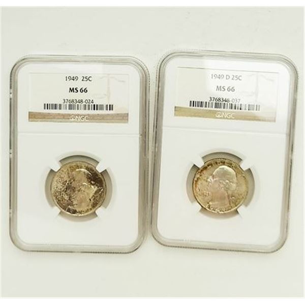 Lot of 2. 1949 & 1949-D Washington Quarters NGC MS-66