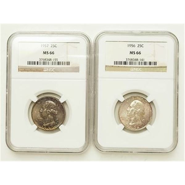 Lot of 2. 1956 & 1957 Washington Quarters NGC MS-66