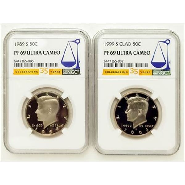 Lot of 2. 1989-S & 1999-S Proof Kennedy Half Dollars NGC PF-69 UCAM