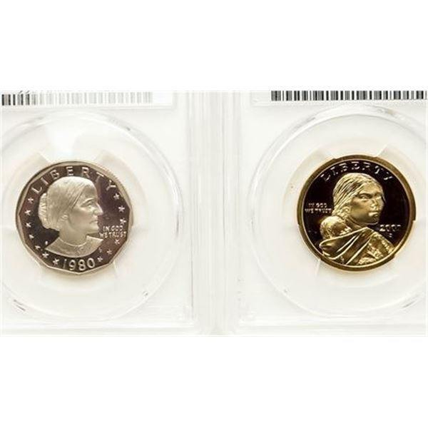 Pair of Proof PCGS Dollars 1980-S SBA & 2002-S Sacagawea