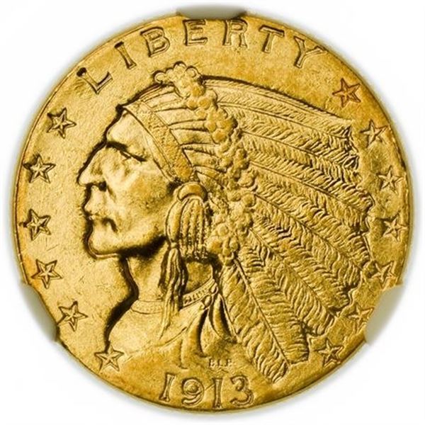 1913 $2.50 Indian Head Gold Quarter Eagle NGC MS-61