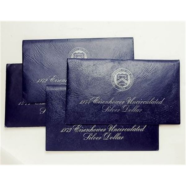 Set of 4 Silver Uncirculated Eisenhower Dollars 1971-1974 Blue Ikes in OGP