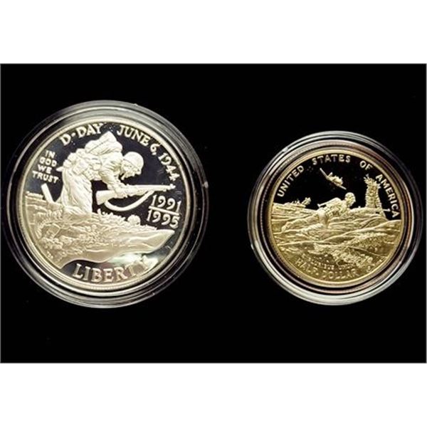 1995 World War II 50th Anniversary 2 Coin Set in OGP