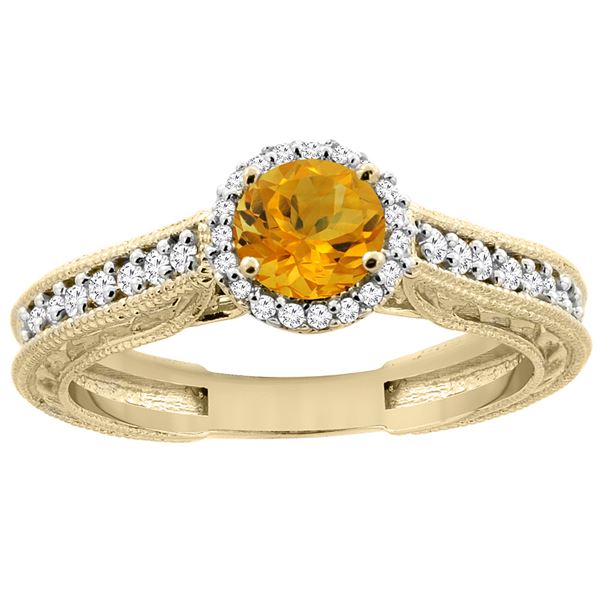 0.99 CTW Citrine & Diamond Ring 14K Yellow Gold - REF-57X2M
