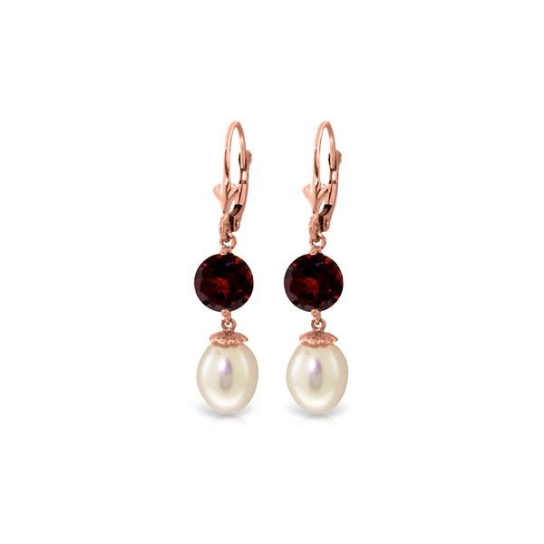 Genuine 11.10 ctw Pearl & Garnet Earrings 14KT Rose Gold - REF-26W6Y