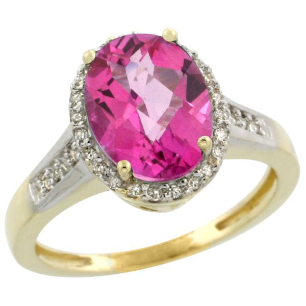 2.60 CTW Pink Topaz & Diamond Ring 10K Yellow Gold - REF-46V7R