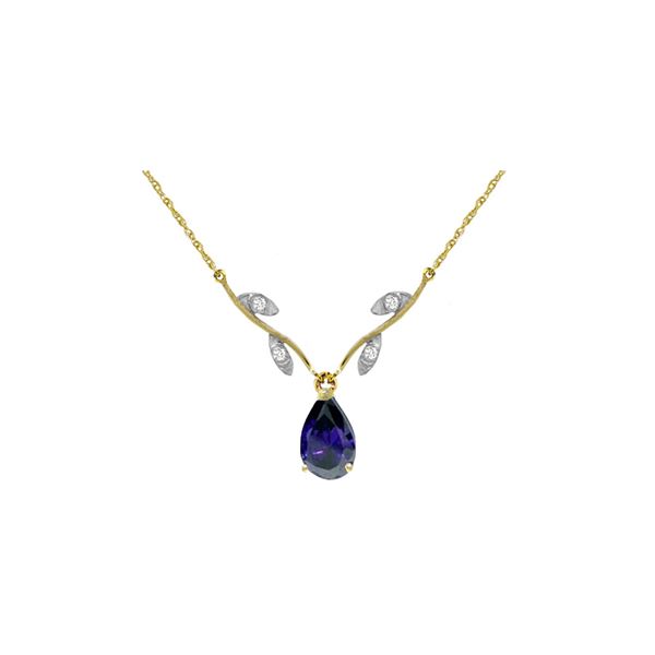 Genuine 1.52 ctw Sapphire & Diamond Necklace 14KT Yellow Gold - REF-35R9P