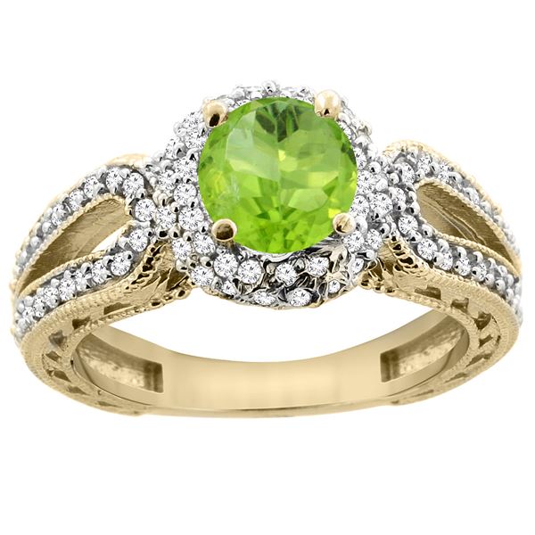 1.25 CTW Peridot & Diamond Ring 14K Yellow Gold - REF-86M7A