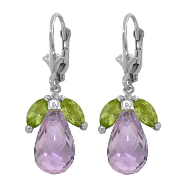 Genuine 14.4 ctw Peridot & Amethyst Earrings 14KT White Gold - REF-46F7Z