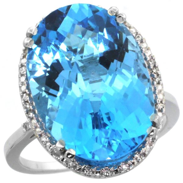 13.71 CTW Swiss Blue Topaz & Diamond Ring 14K White Gold - REF-59R4H