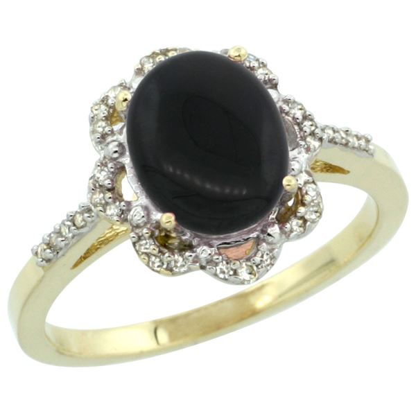 1.98 CTW Onyx & Diamond Ring 14K Yellow Gold - REF-44Y2V