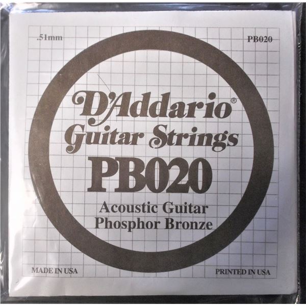 D'Addario PB020 Phosphor Bronze Wound Acoustic Guitar Single String -  5 Total