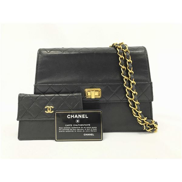 Chanel Vintage Black Lambskin Leather 2.apezoid CC Medium Flap Bag