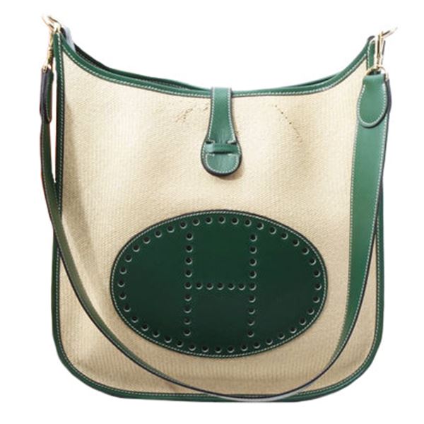 Hermes Green Canvas Leather Evelyn I Panama Crossbody Bag
