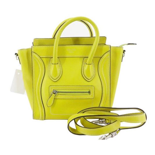 Celine Yellow Calfskin Luggage Nano Shopper 2Way Shoulder Bag